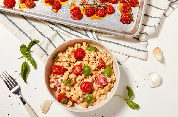 White Cheddar Shells with Charred Cherry Tomatoes