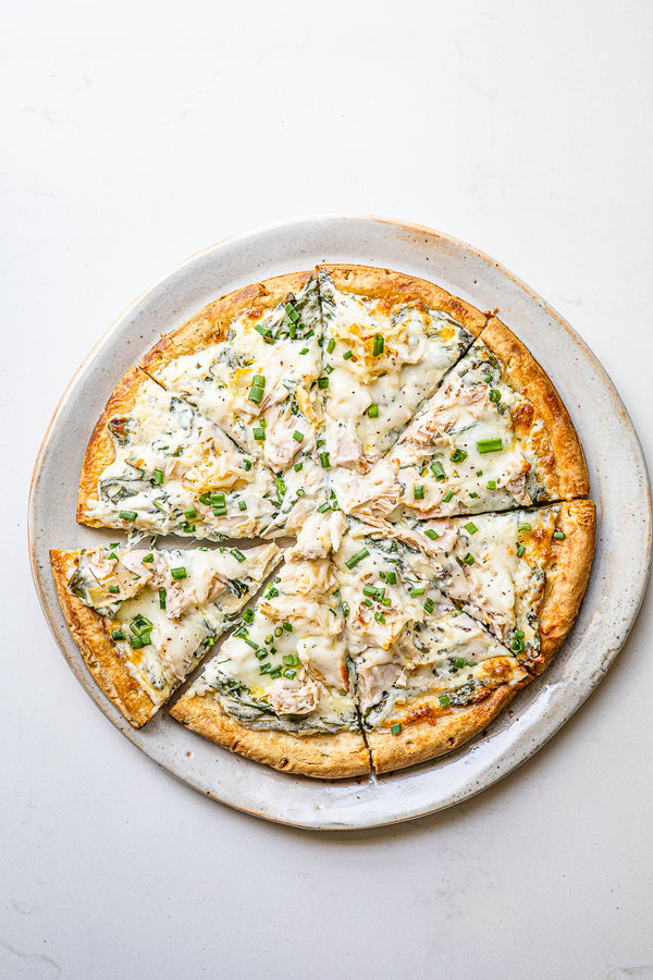 Banana Blossom Spinach Dip Pizza