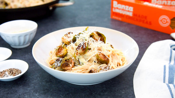 Linguine with White Wine Garlic Sauce and Brussels Sprouts