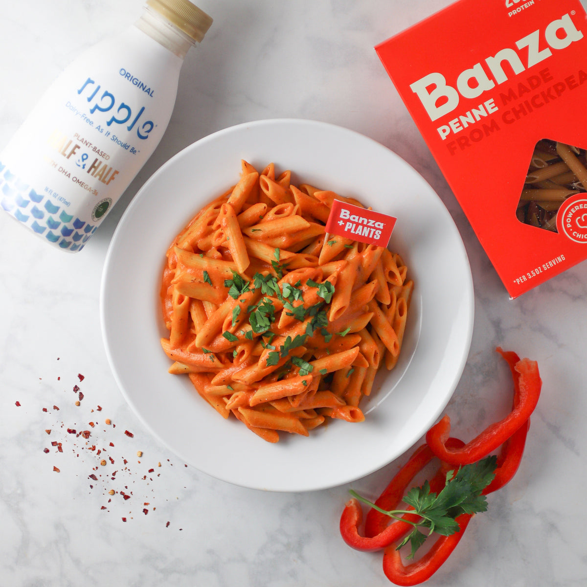 Pasta con pimiento rojo asado 