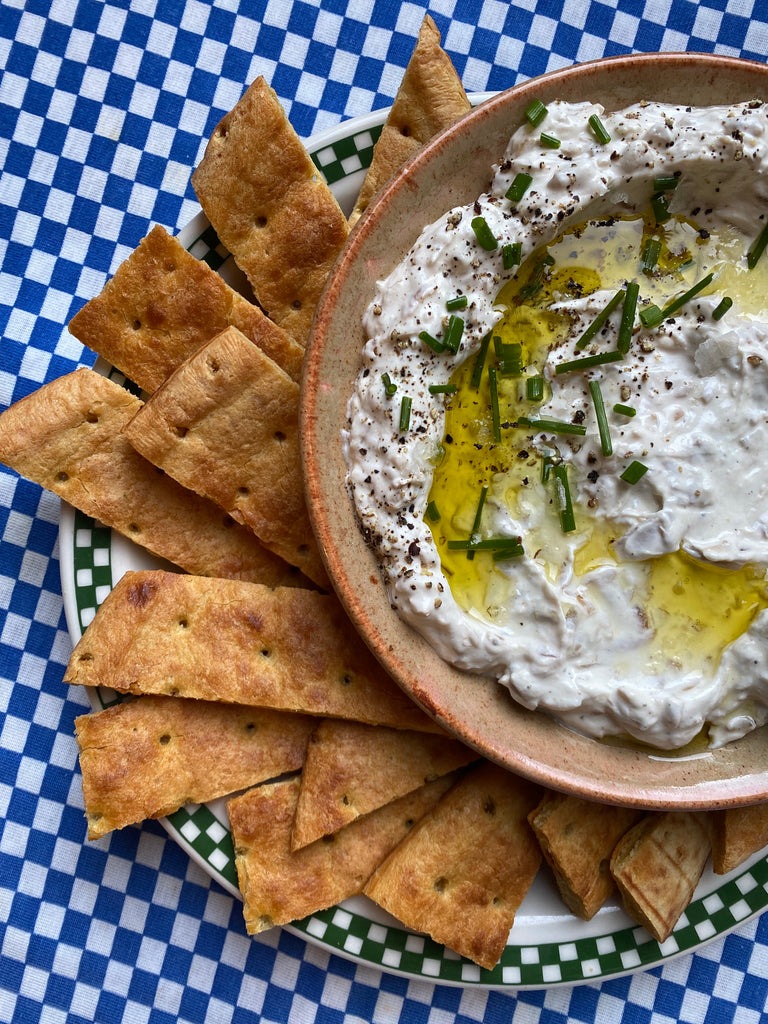Caramelized Shallot & Onion Dip with Banza Crust Dippers