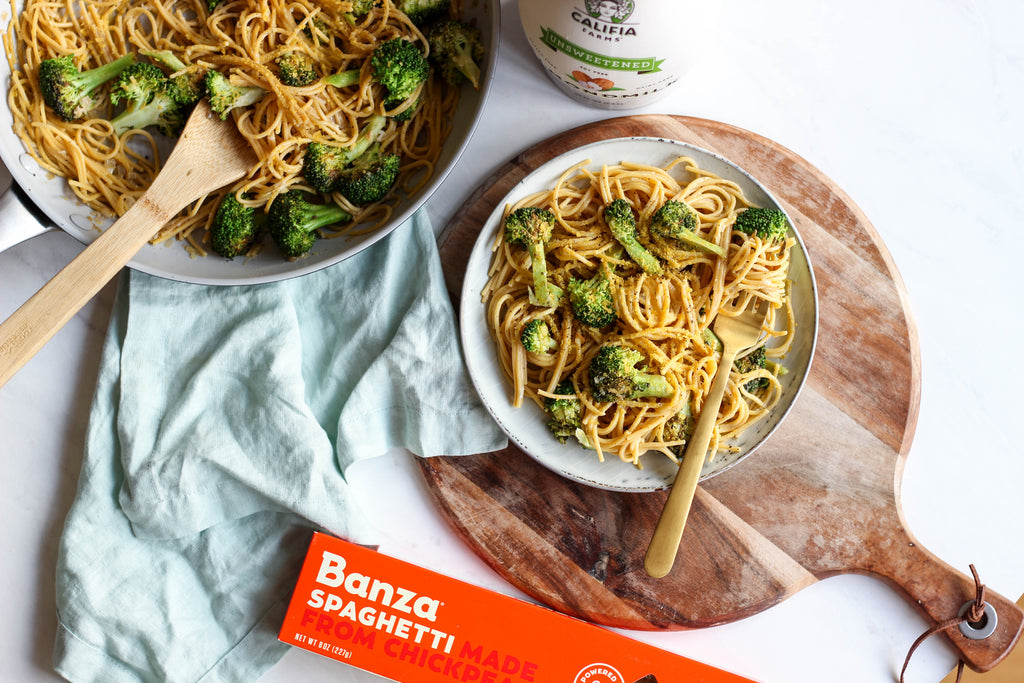 Creamy Spaghetti with Lemon Garlic Broccoli