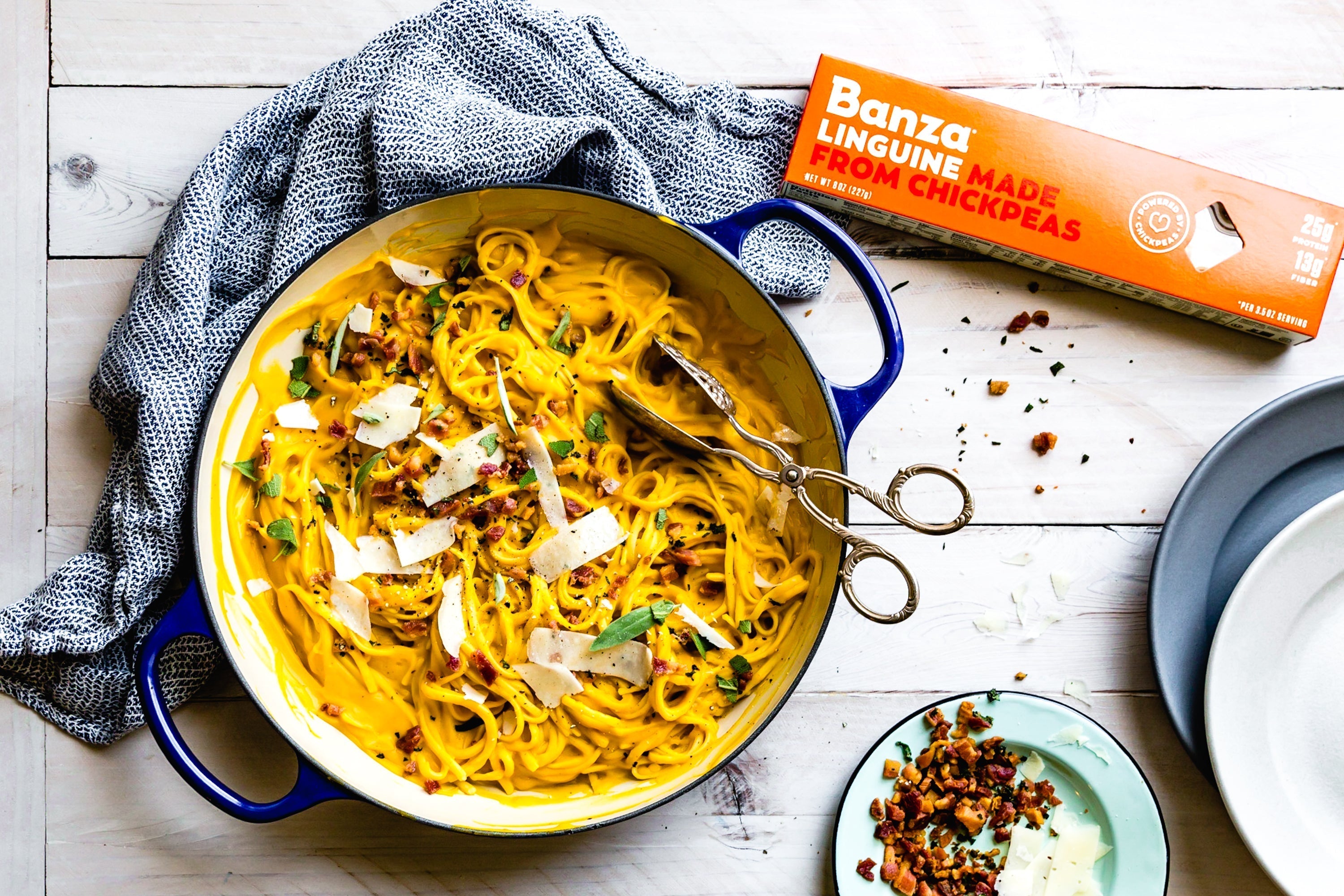 Linguini y calabaza de invierno a la carbonara 