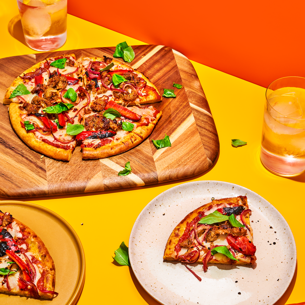 PLANT-BASED SAUSAGE PIZZA WITH ROASTED VEGGIES