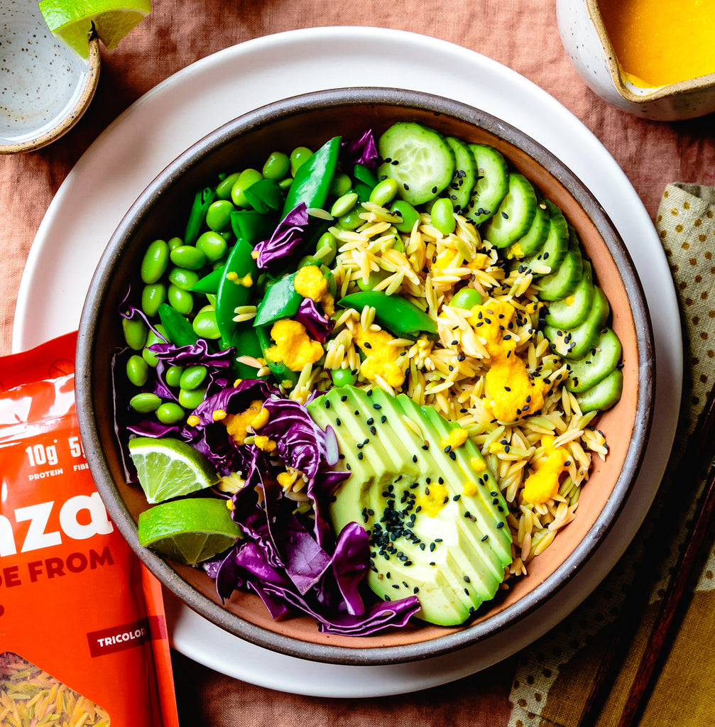 Chickpea Rice Bowl with Carrot-Ginger Dressing
