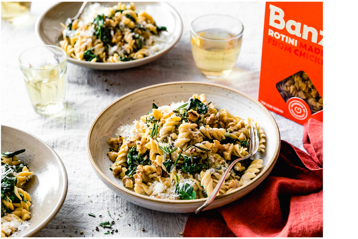Rotini with Creamy Kale & Crispy Walnuts