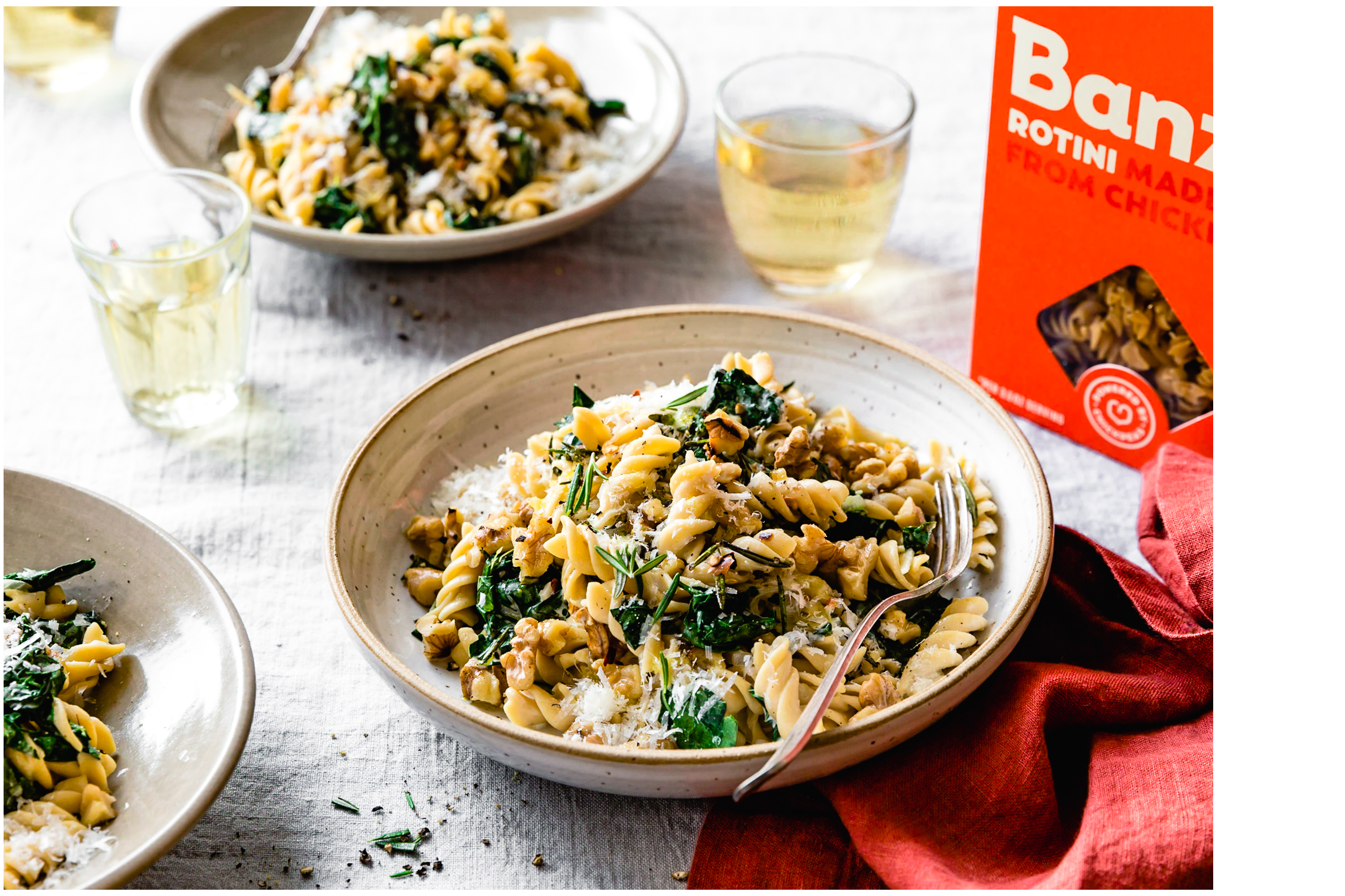 Rotini with Creamy Kale & Crispy Walnuts