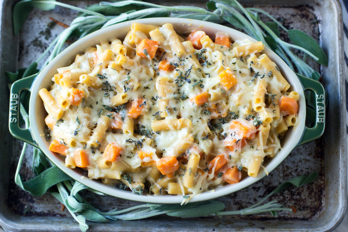 Ziti al horno con camote 