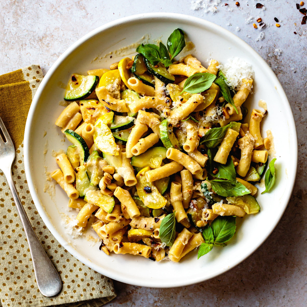 Ziti con Calabaza de Verano + Albahaca 