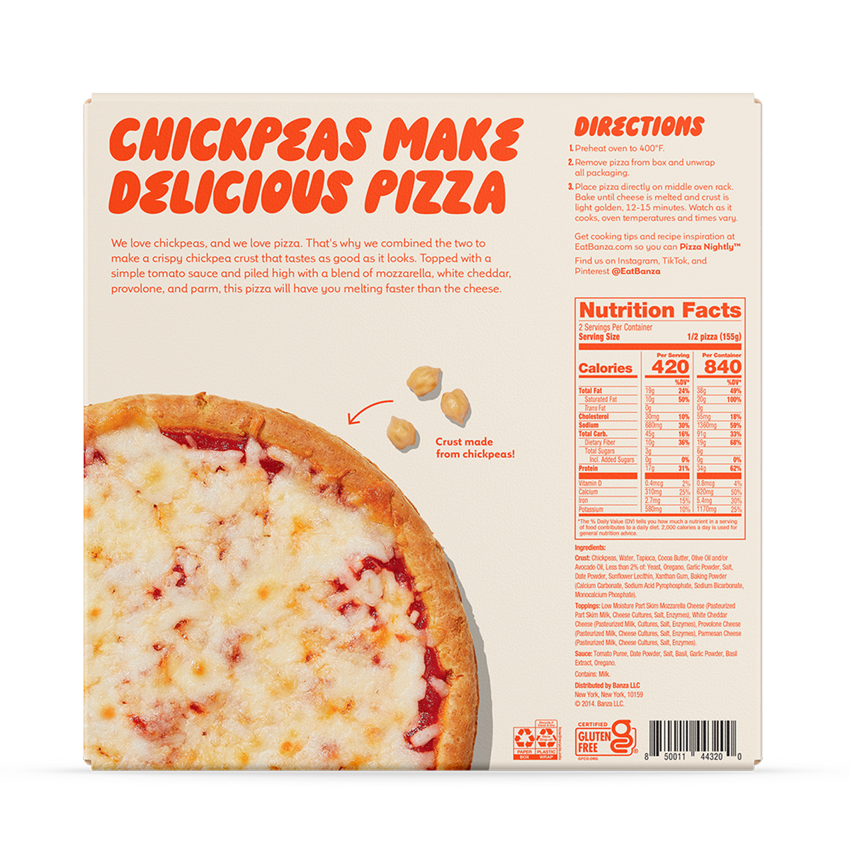 Gluten Free Chickpea Four Cheese Pizza | Banza
